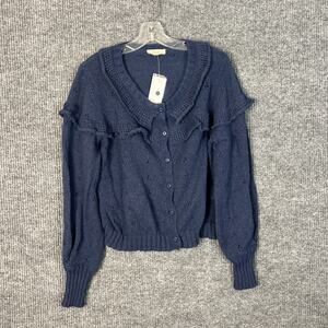 Me by Jennie Garth Women's Folly Pointelle Cardigan Navy Size Large Dainty